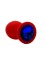Анальная пробка силикон круг/L, красная с синим кристаллом, 41 мм