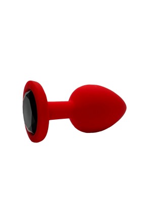 Анальная пробка силикон круг/L, красная с черным кристаллом, 41 мм