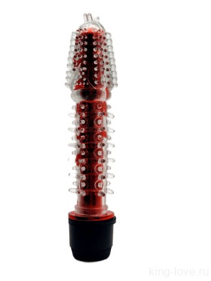Вибратор Cristal Stick Ribbed, красный, 17,5 см