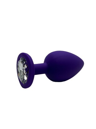 Анальная пробка силикон круг/M, фиолетовая с белым кристаллом, 34 мм