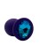 Анальная пробка силикон круг/L, фиолетовая с голубым кристаллом, 41 мм