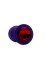 Анальная пробка силикон круг/L, фиолетовая с красным кристаллом, 41 мм