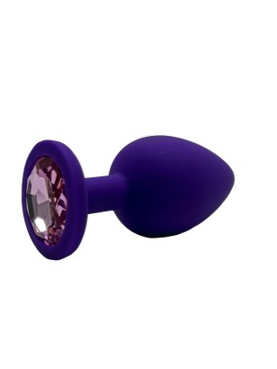 Анальная пробка силикон круг/L, фиолетовая со светло-розовым кристаллом, 41 мм