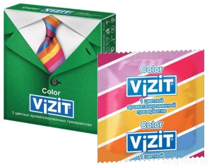 Латексные презервативы Vizit Color (Цветные), 3шт