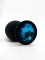 Анальная пробка силикон круг/S, черная с голубым кристаллом, 27 мм