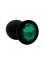 Анальная пробка силикон круг/L, черная с зеленым кристаллом, 41 мм