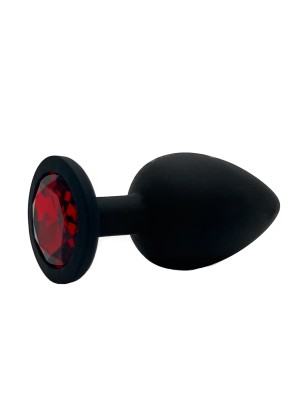 Анальная пробка силикон круг/S, черная с красным кристаллом, 27 мм