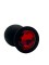 Анальная пробка силикон круг/M, черная с красным кристаллом, 34 мм
