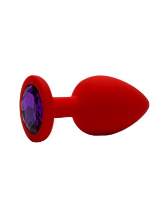 Анальная пробка силикон круг/S, красная с фиолетовым кристаллом, 27 мм