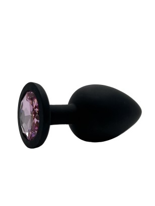 Анальная пробка силикон круг/S, черная со светло-розовым кристаллом, 27 мм