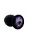 Анальная пробка силикон круг/M, черная со светло-фиолетовым кристаллом, 34 мм