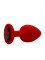 Анальная пробка силикон круг/M, красная с красным кристаллом, 34 мм