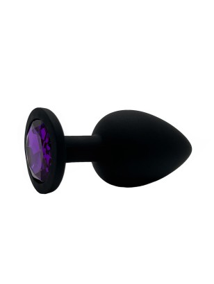 Анальная пробка силикон круг/S, черная с фиолетовым кристаллом, 27 мм