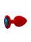 Анальная пробка силикон круг/L, красная с голубым кристаллом, 41 мм