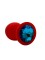 Анальная пробка силикон круг/L, красная с голубым кристаллом, 41 мм