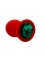Анальная пробка силикон круг/L, красная с зеленым кристаллом, 41 мм